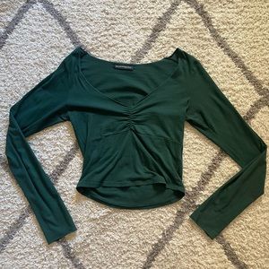 Brandy Melville | Gina Long Sleeve Cinched Top in Forrest Green | Size OS